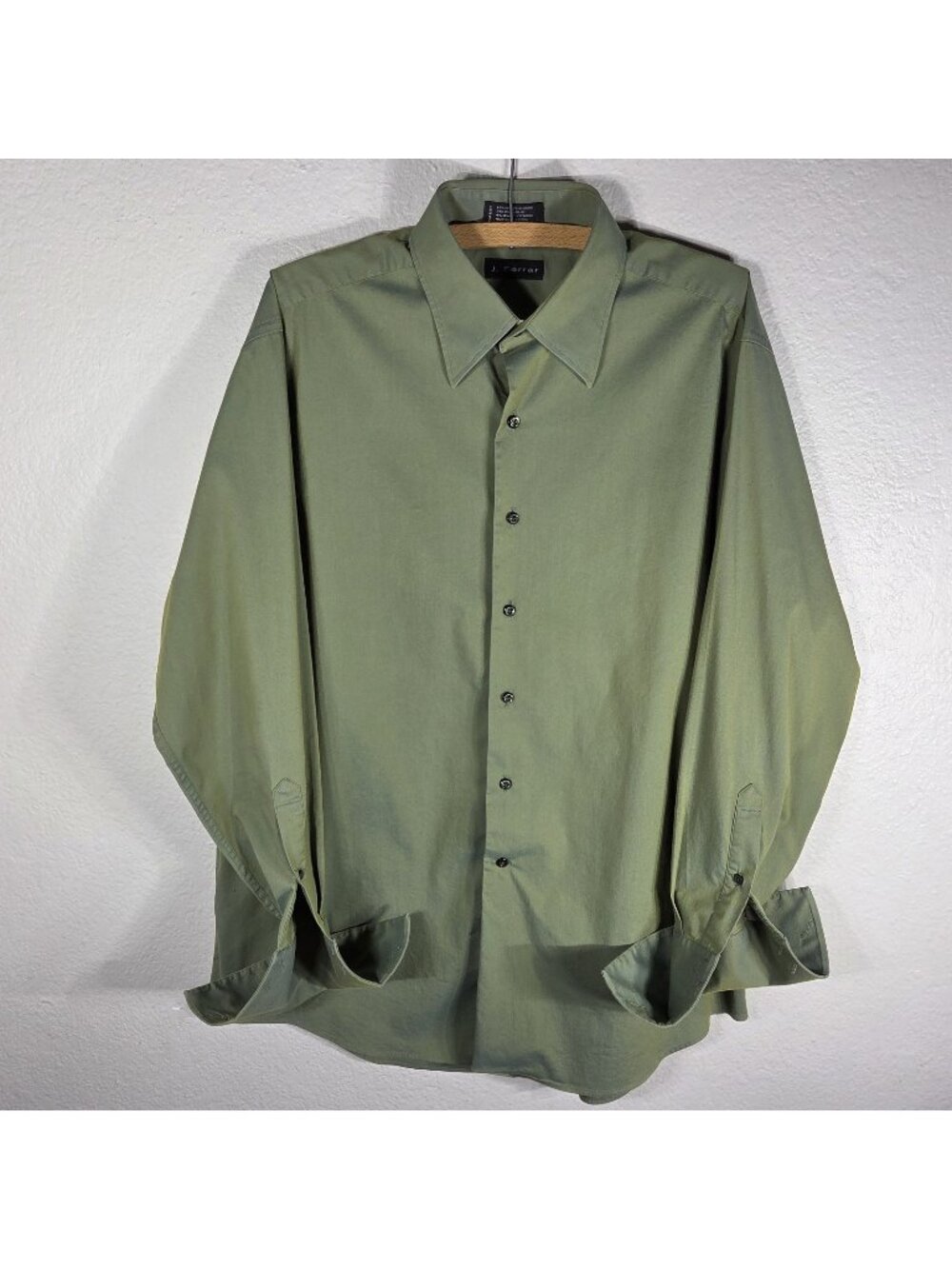 J. Ferrar Men's Iridescent Dress Shirt Size 17 34-35 Green French Cuff Sleeves